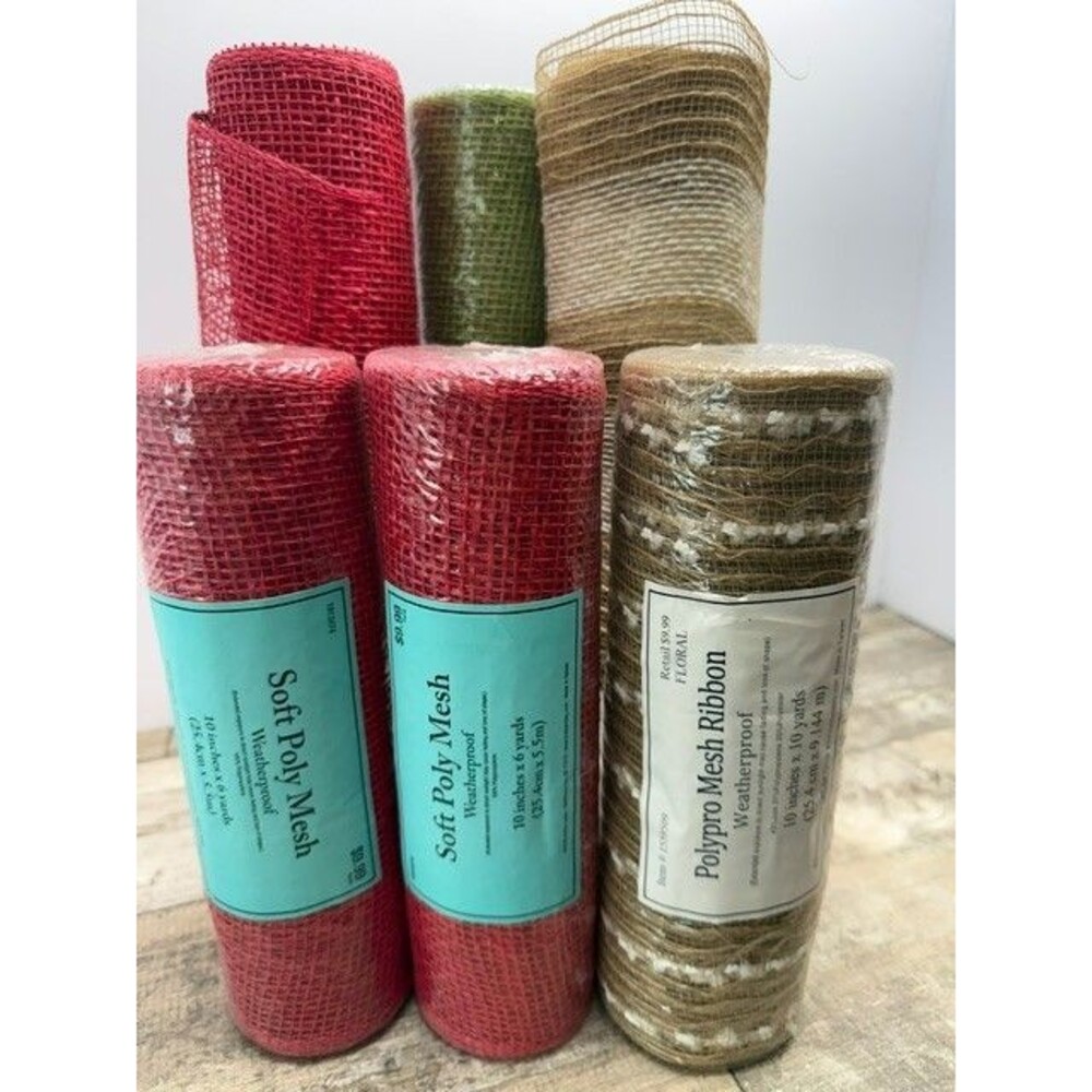 Hobby Lobby Polypro Mesh Ribbon Weatherproof 4 - 10" x 6 yds & 2 - 10" x 10 yds
